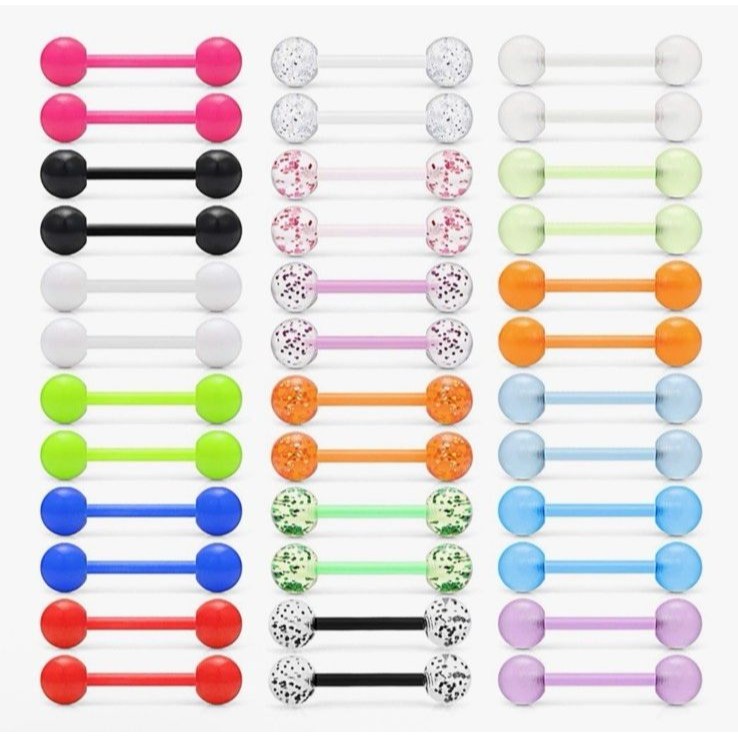 Lcolyoli 36pcs 14g Glow In Dark Flexible Acrylic Straight Tongue Barbell Tongue
